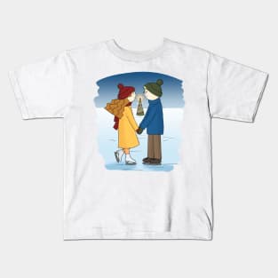 Couple in love Boy and Girl are Ice Skating Kids T-Shirt